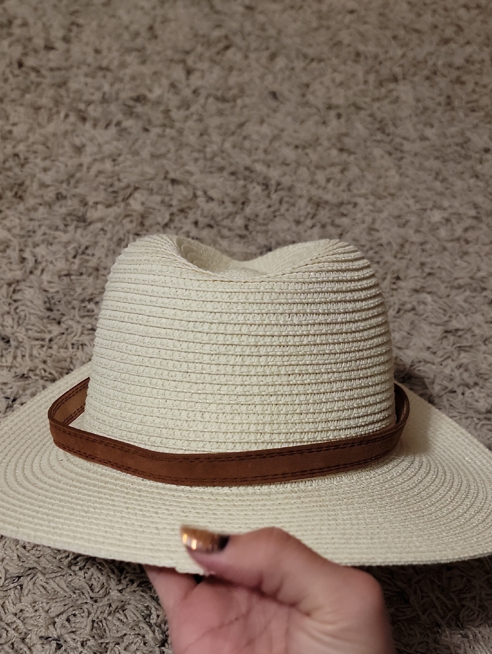 Wide Brim Straw Fedora with Brown Band